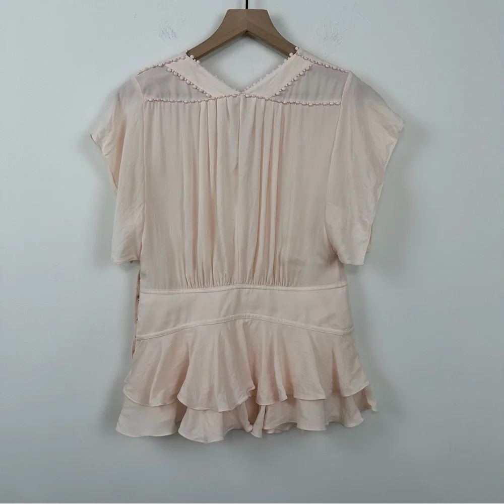 Rebecca Taylor 100% Silk Pink V Neck Blouse, 6 - Picture 2 of 8
